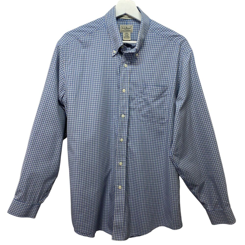 L.L. Bean Shirt Men's Size M Blue Plaid Long Sleeve Casual Career Office